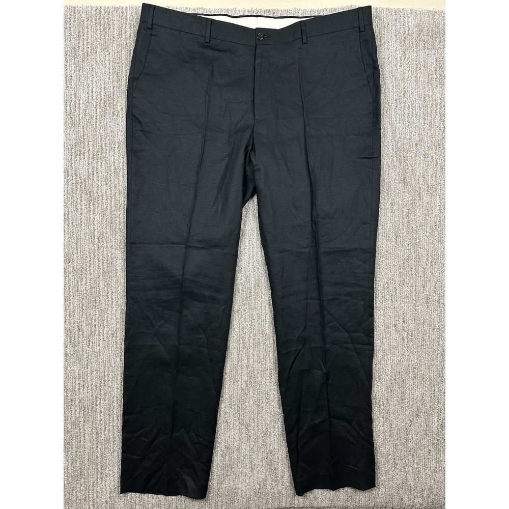 Paul Frederick Men's 100% Linen Dress Pants NWT 42x34‎ Black
